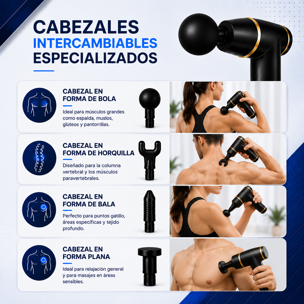 Pistola Masajeadora Pro + 4 Cabezales + Masajeador Capilar de REGALO EXCLUSIVO🎁