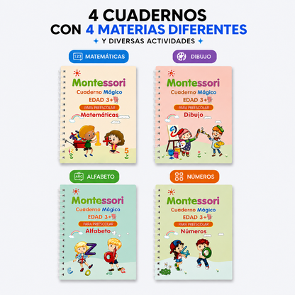 Kit con 4 cuadernos de escritura mágica reutilizables + bolígrafo + recambio
