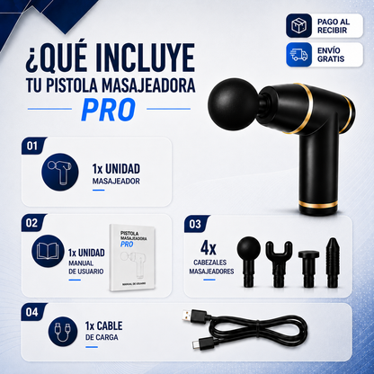 Pistola Masajeadora Pro + 4 Cabezales + Masajeador Capilar de REGALO EXCLUSIVO🎁