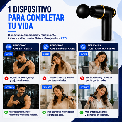 🔥 Pistola Masajeadora Pro + 4 Cabezales + Masajeador Capilar de REGALO EXCLUSIVO