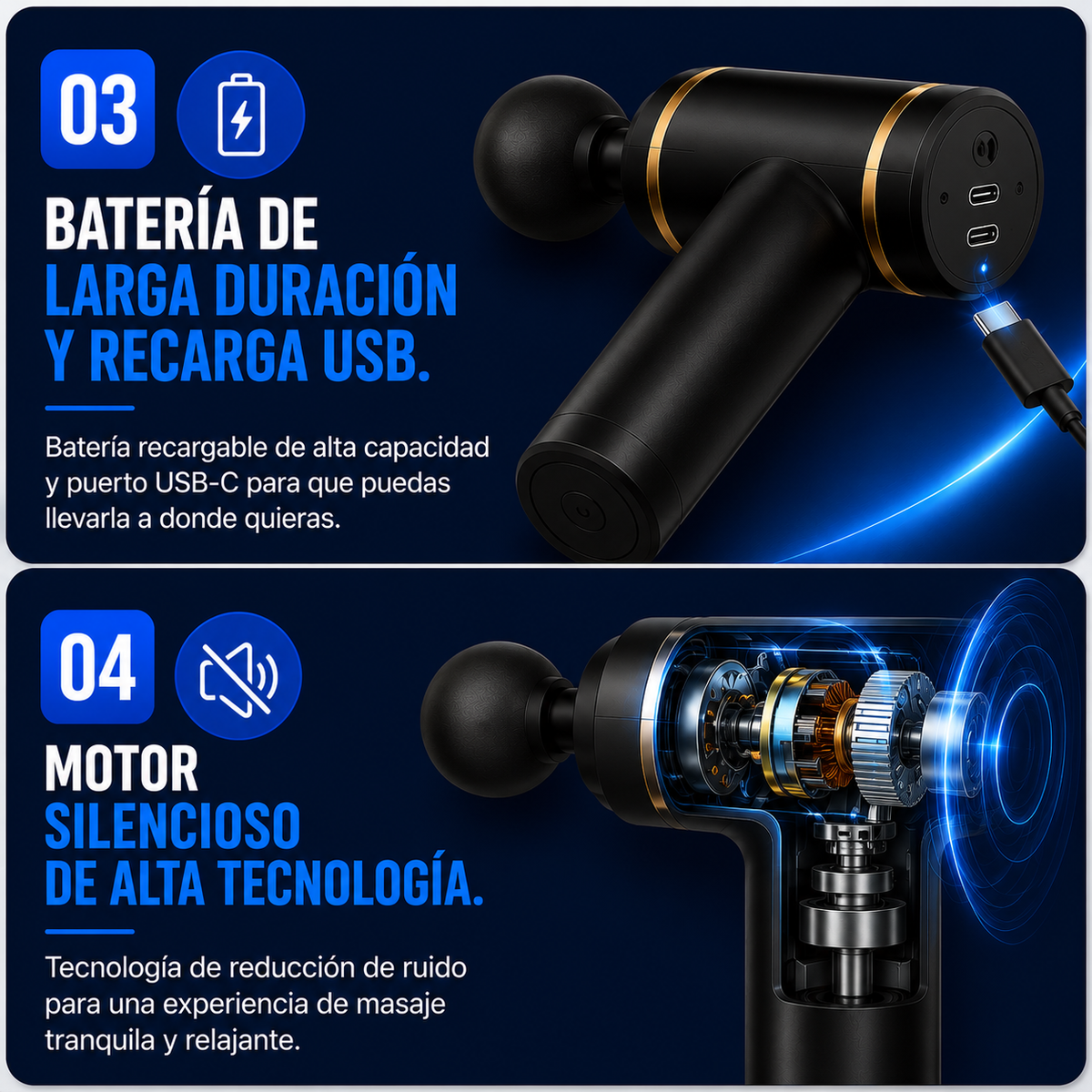🔥 Pistola Masajeadora Pro + 4 Cabezales + Masajeador Capilar de REGALO EXCLUSIVO
