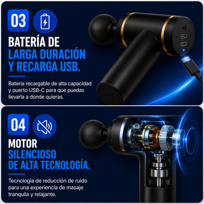🔥 Pistola Masajeadora Pro + 4 Cabezales + Masajeador Capilar de REGALO EXCLUSIVO